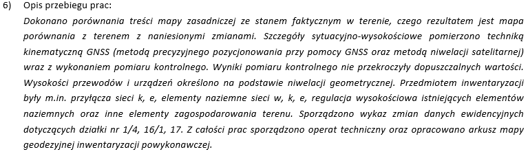 opis przebiegu prac