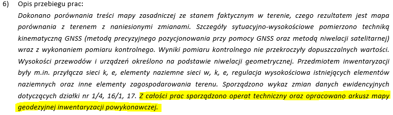 opis przebiegu prac