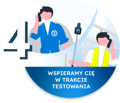 Ikona z informacją o udzielanym wsparciu w trakcie testowania, są na niej dwa rysunki ludzi rozmawiających przez telefon.